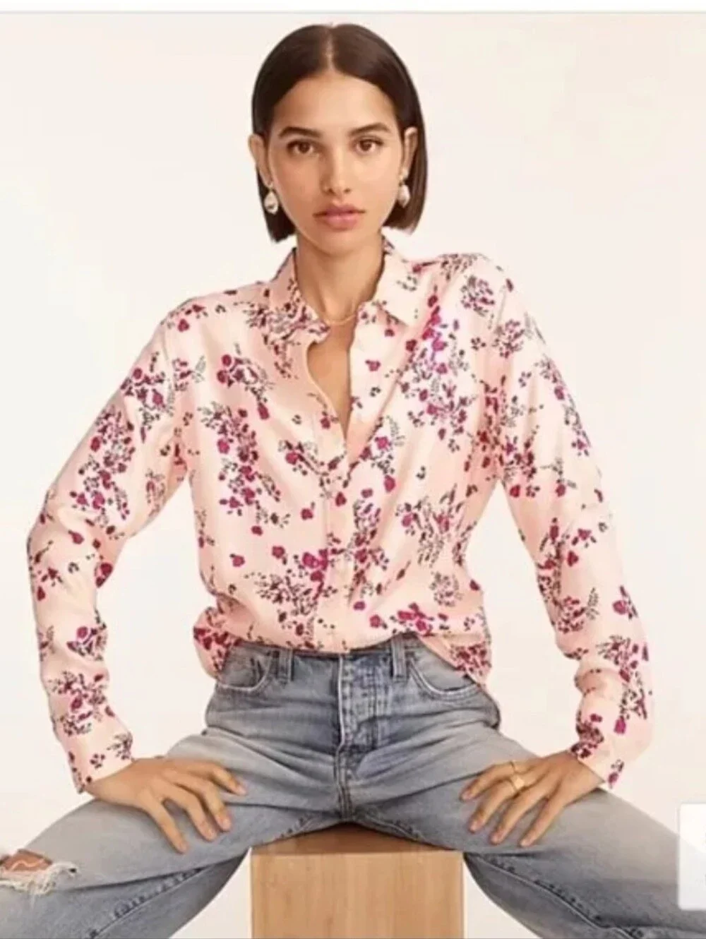 J. Crew Pink Floral Button-Down Shirt, Size 0